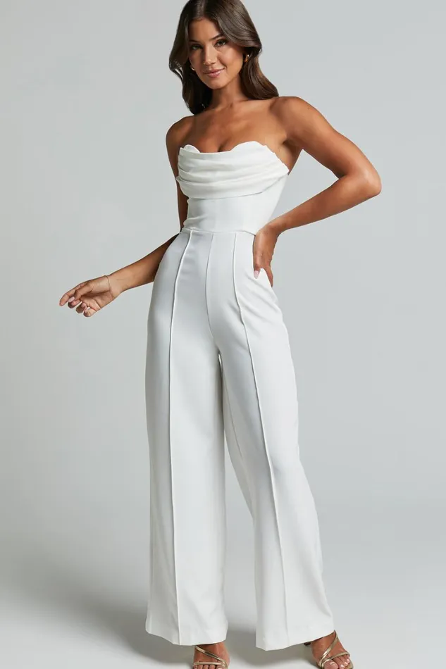 Stacey Jumpsuit 8211 Strapless Cowl Wide Leg Jumpsuit In Off White Women Showpo Jumpsuits Stacey Jumpsuit 8211 Strapless Cowl Wide Leg Jumpsuit In Off White Women Showpo Jumpsuits