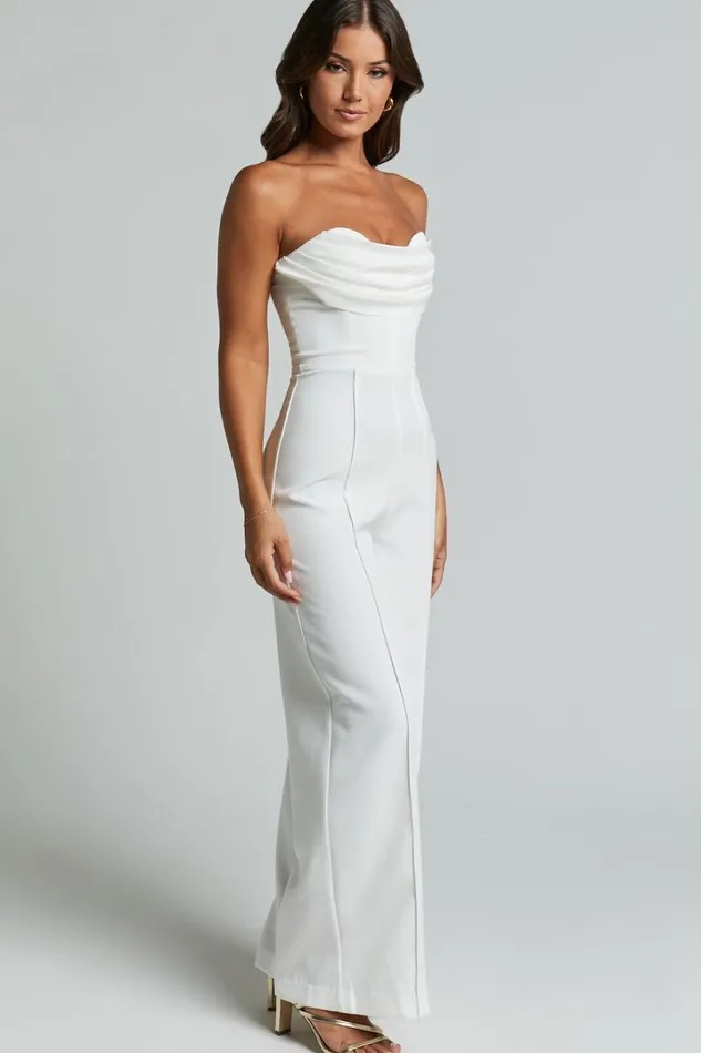 Stacey Jumpsuit 8211 Strapless Cowl Wide Leg Jumpsuit In Off White Women Showpo Jumpsuits