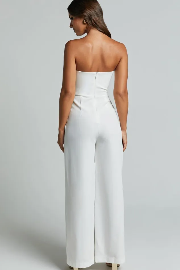 Stacey Jumpsuit 8211 Strapless Cowl Wide Leg Jumpsuit In Off White Women Showpo Jumpsuits