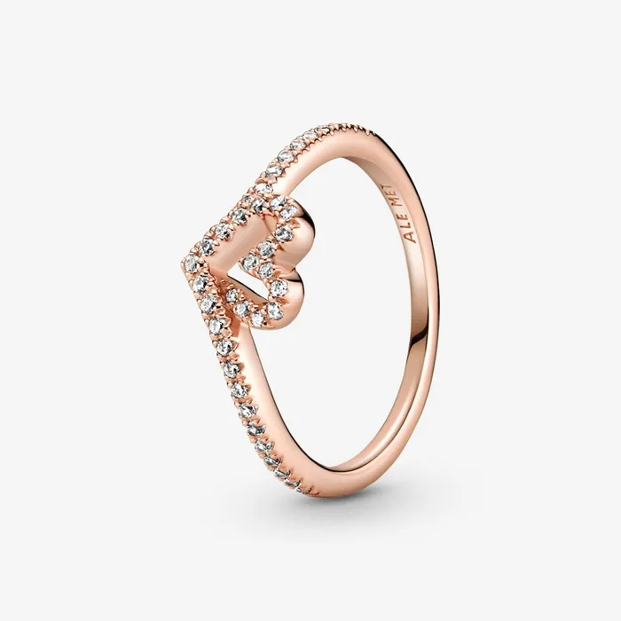 Stackable Rings Women Pandora 14K Rose Plated Wishbone Ring Bundle