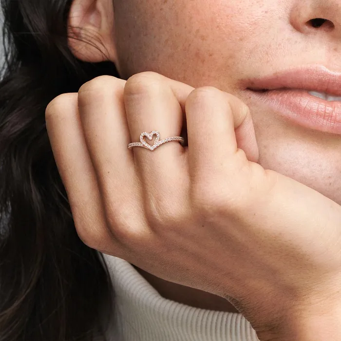Stackable Rings Women Pandora 14K Rose Plated Wishbone Ring Bundle