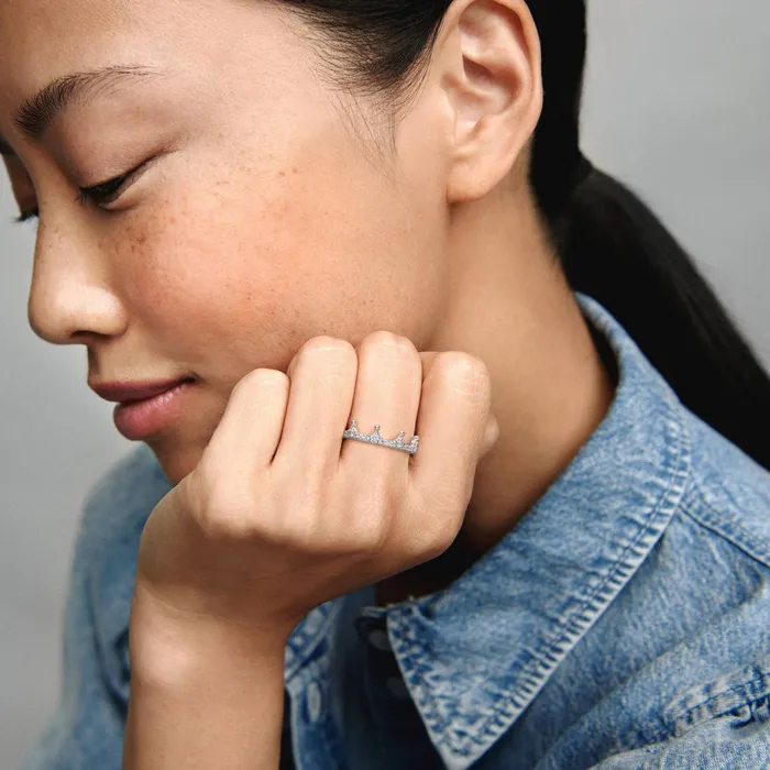 Stackable Rings Women Pandora Clear Sparkling Crown Ring