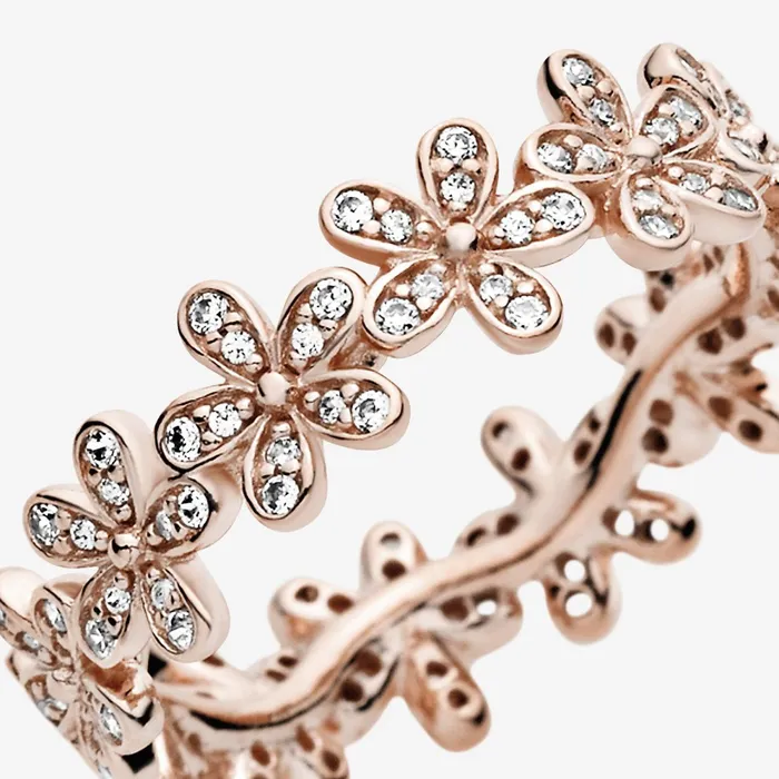 Stackable Rings Women Pandora Daisy Flower Ring Rose Gold Plated