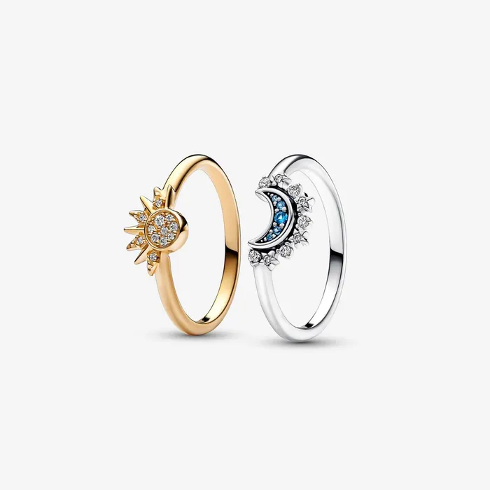 Stackable Rings Women Pandora Moon And Star Ring Set