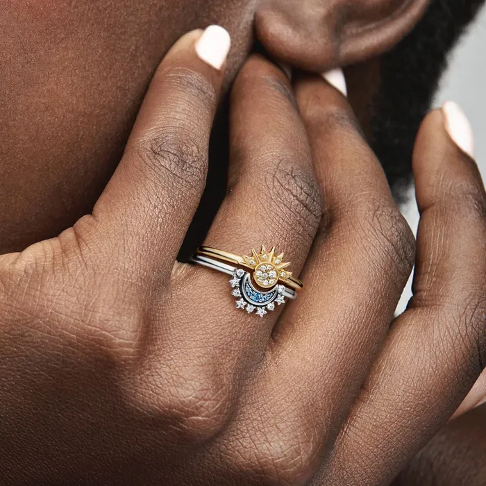 Stackable Rings Women Pandora Moon And Star Ring Set