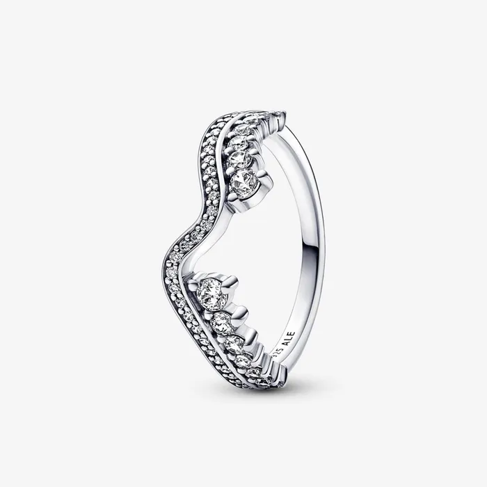 Stackable Rings Women Pandora Sparkling Asymmetric Wave Ring