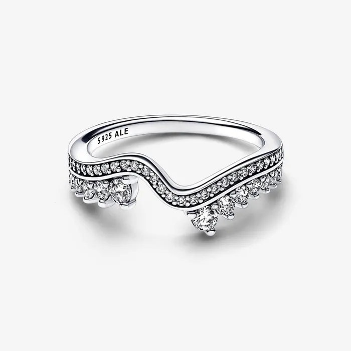 Stackable Rings Women Pandora Sparkling Asymmetric Wave Ring