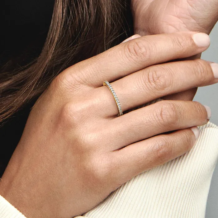 Stackable Rings Women Pandora Sparkling Band Ring Gold Plated