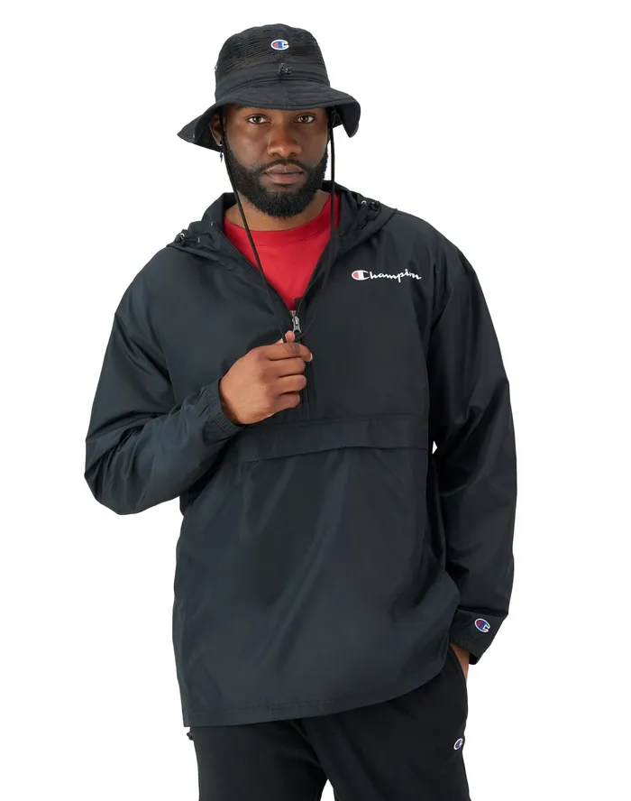 Stadium Packable Jacket Script Logo Big and Tall Black Men Champion Jackets