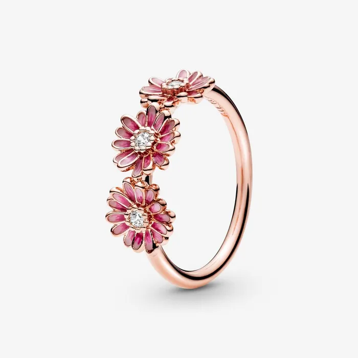 Statement Rings Women Pandora Pink Daisy Flower Trio Ring