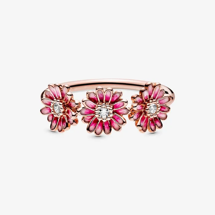 Statement Rings Women Pandora Pink Daisy Flower Trio Ring