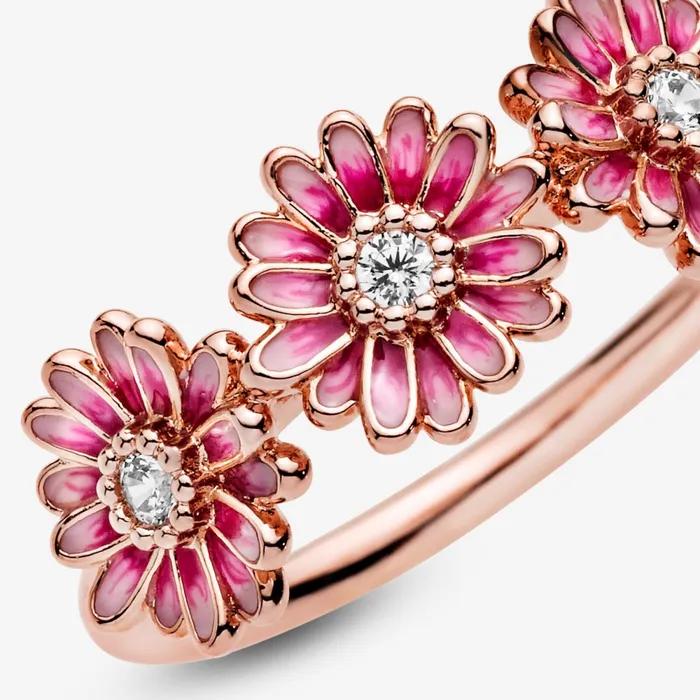 Statement Rings Women Pandora Pink Daisy Flower Trio Ring