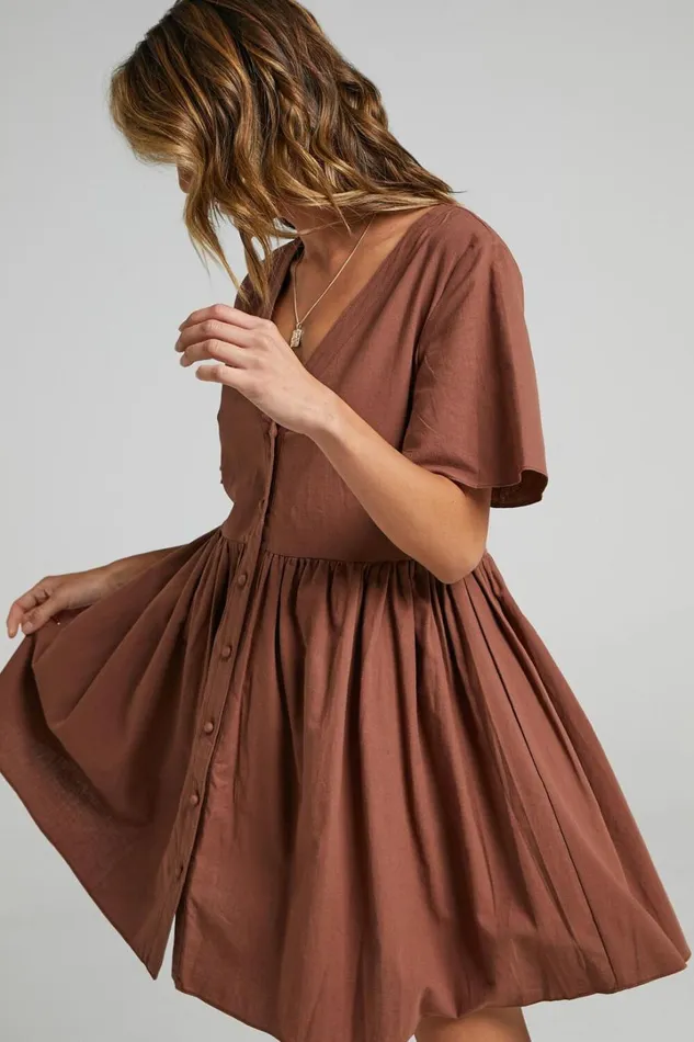 Staycation Mini Dress 8211 Smock Button Up Dress In Chocolate Women Showpo Curve Clothes