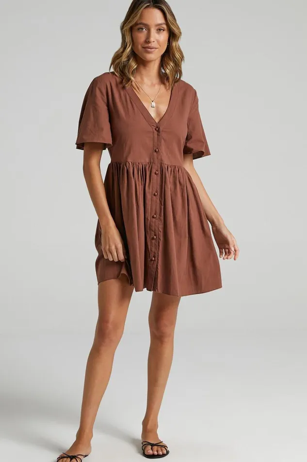 Staycation Mini Dress 8211 Smock Button Up Dress In Chocolate Women Showpo Curve Clothes