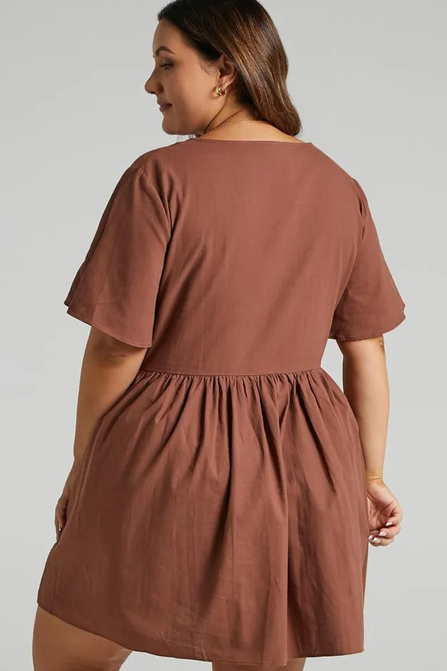 Staycation Mini Dress 8211 Smock Button Up Dress In Chocolate Women Showpo Curve Clothes