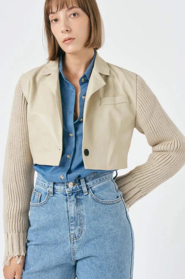 Storets Ameli Pleather Cropped Jacket Women Blazer