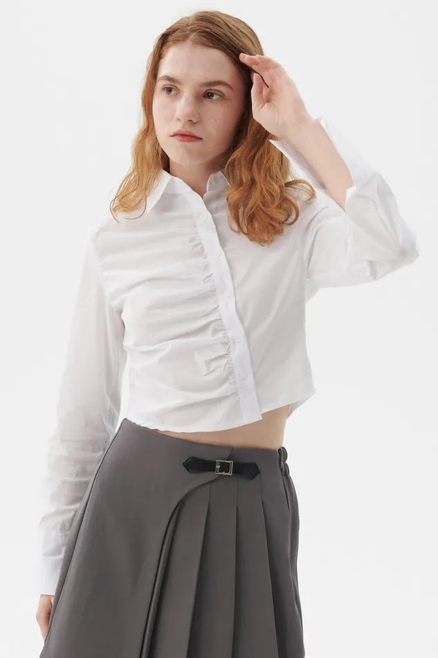 Storets Courtney Ruched Crop Shirt Women Shirts and Blouses Storets Courtney Ruched Crop Shirt Women Shirts and Blouses