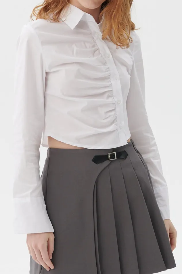 Storets Courtney Ruched Crop Shirt Women Shirts and Blouses Storets Courtney Ruched Crop Shirt Women Shirts and Blouses