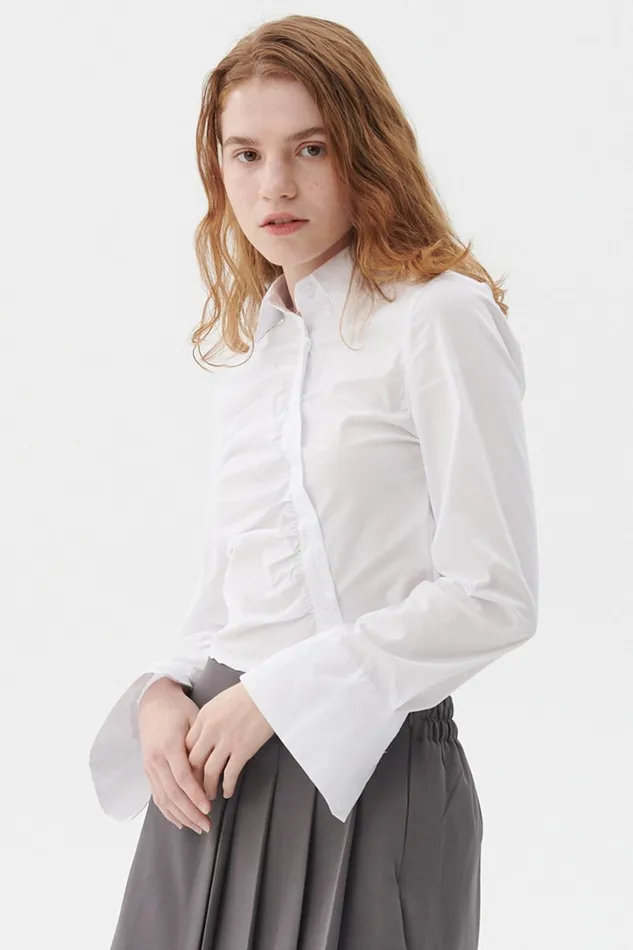 Storets Courtney Ruched Crop Shirt Women Shirts and Blouses Storets Courtney Ruched Crop Shirt Women Shirts and Blouses