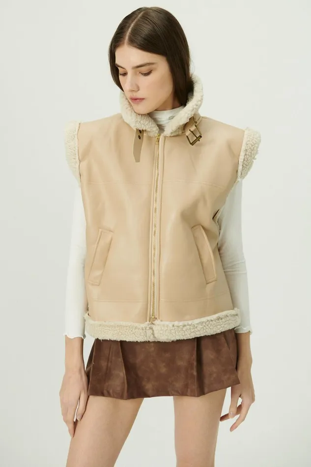 Storets Daniela Pleather Shearling Vest Women Jackets and Coats