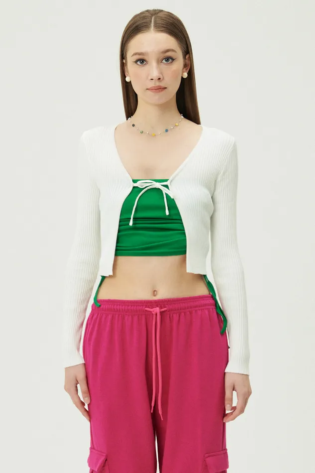 Storets Elena Tie Front Cardigan Women Crop Tops