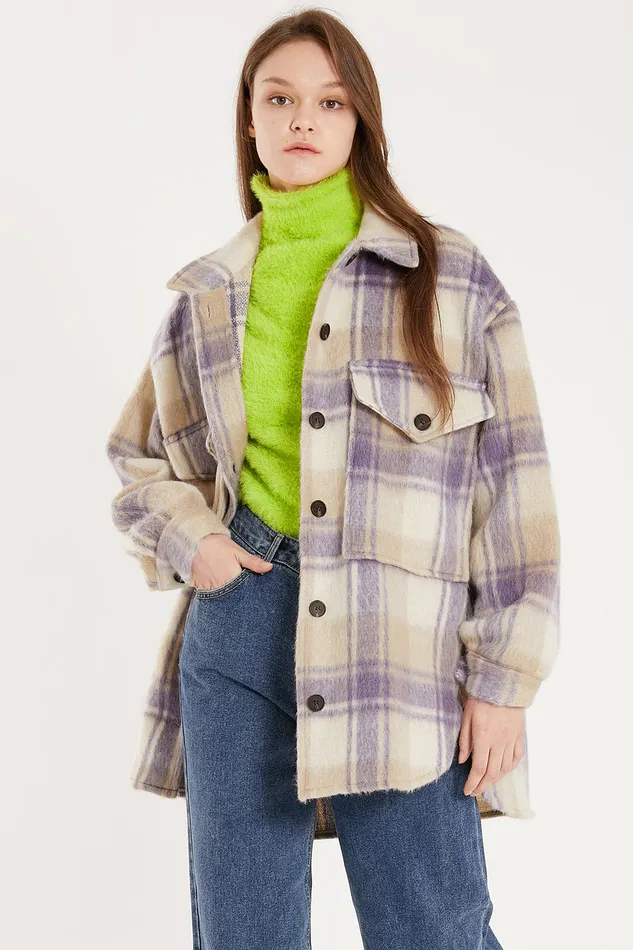 Storets Gia Oversized Fuzzy Shacket Women Jackets and Coats