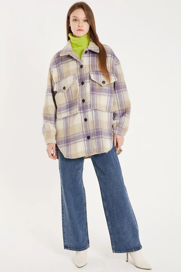 Storets Gia Oversized Fuzzy Shacket Women Jackets and Coats