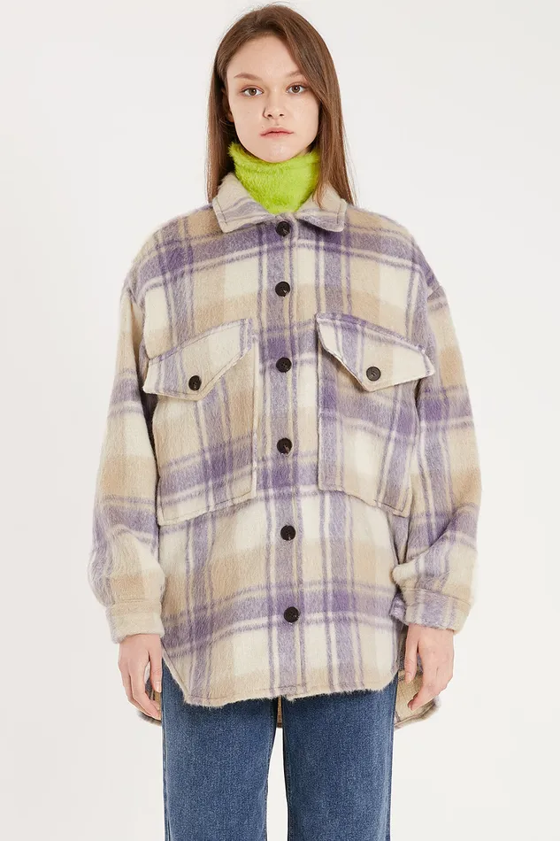 Storets Gia Oversized Fuzzy Shacket Women Jackets and Coats
