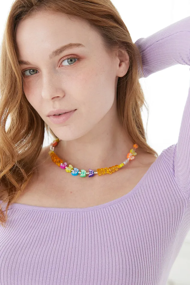 Storets Gummy Bear Beaded Necklace Women Jewelry