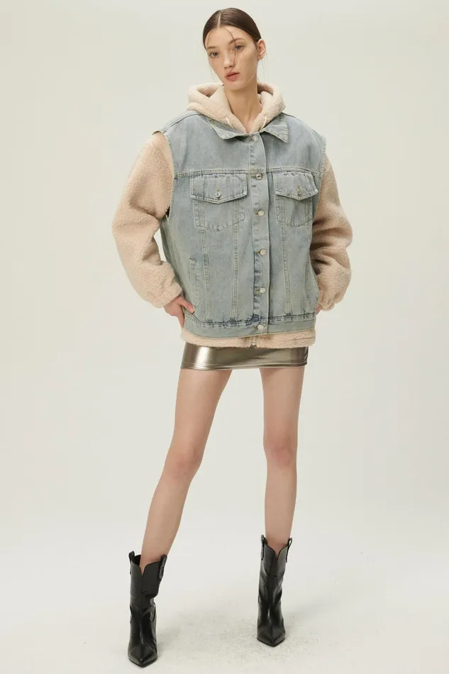 Storets Hada Denim Vest And Jacket Set Women Jackets and Coats