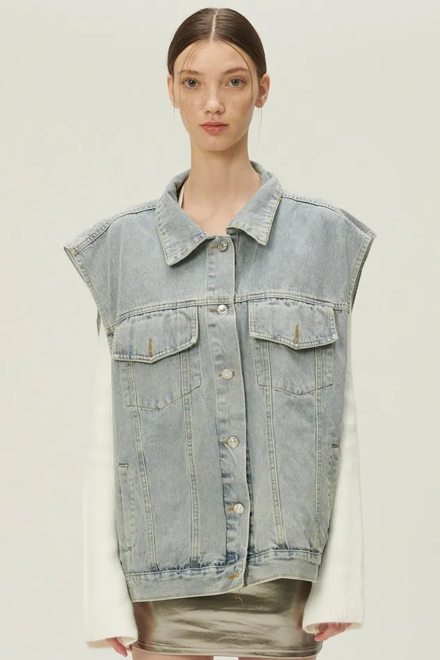 Storets Hada Denim Vest And Jacket Set Women Jackets and Coats