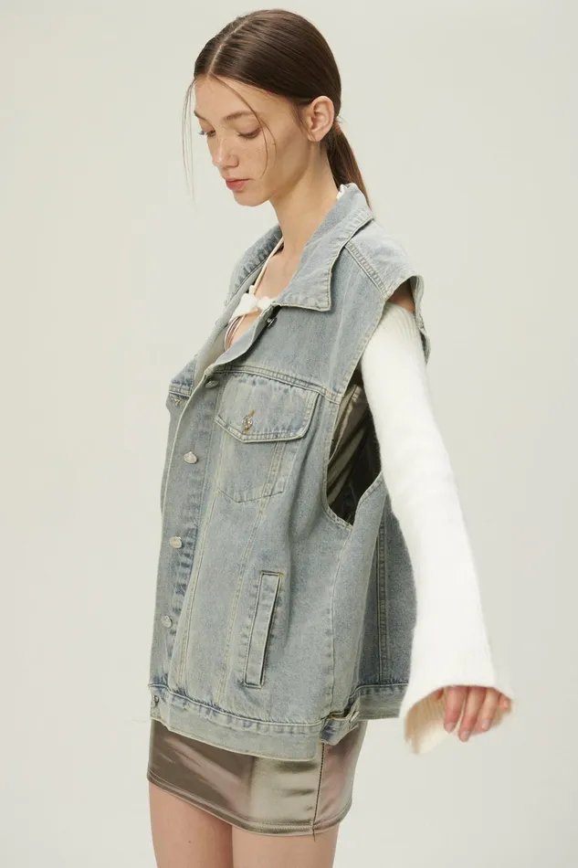 Storets Hada Denim Vest And Jacket Set Women Jackets and Coats