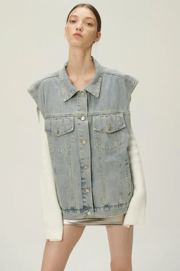 Storets Hada Denim Vest And Jacket Set Women Jackets and Coats