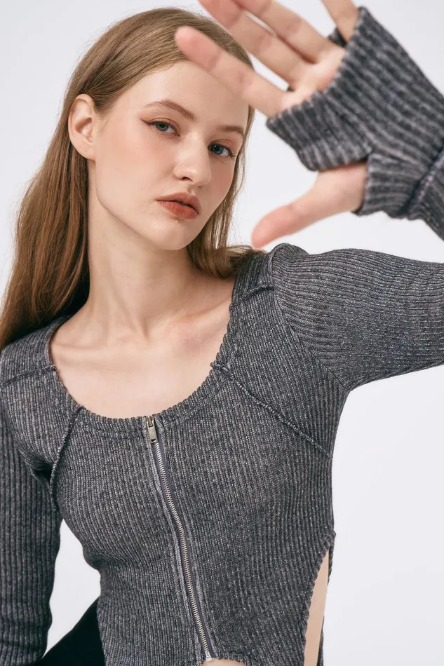 Storets Isla Zip Front Cropped Top Women Tops