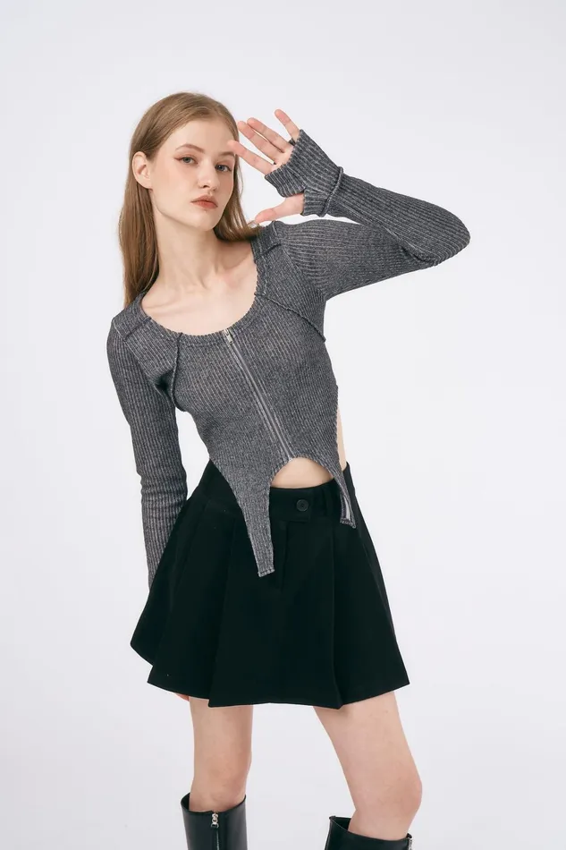 Storets Isla Zip Front Cropped Top Women Tops