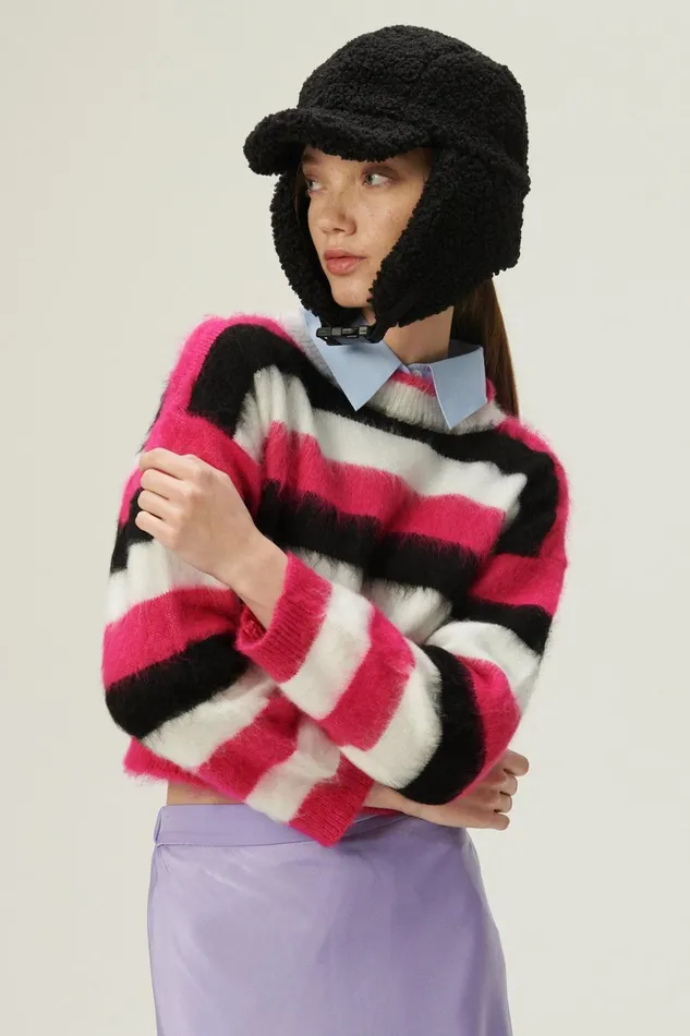 Storets Ivanna Fuzzy Striped Sweater Women Sweaters and Knitwears