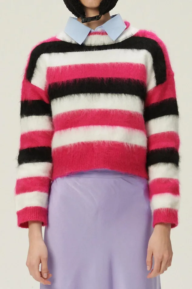Storets Ivanna Fuzzy Striped Sweater Women Sweaters and Knitwears
