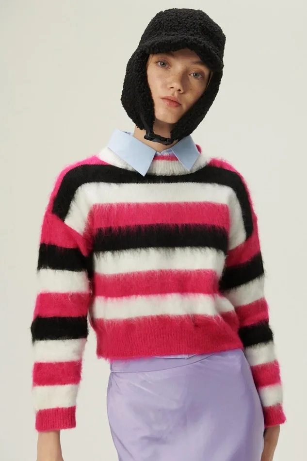 Storets Ivanna Fuzzy Striped Sweater Women Sweaters and Knitwears