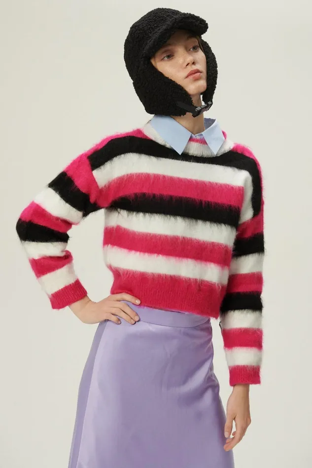 Storets Ivanna Fuzzy Striped Sweater Women Sweaters and Knitwears
