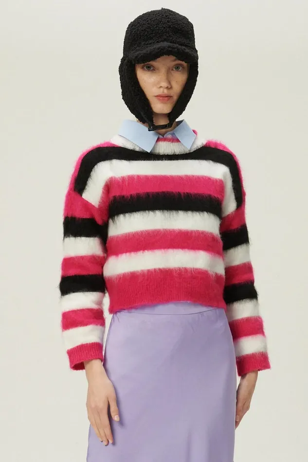 Storets Ivanna Fuzzy Striped Sweater Women Sweaters and Knitwears