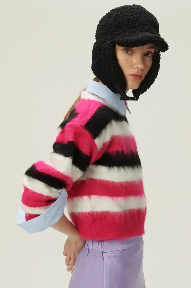 Storets Ivanna Fuzzy Striped Sweater Women Sweaters and Knitwears