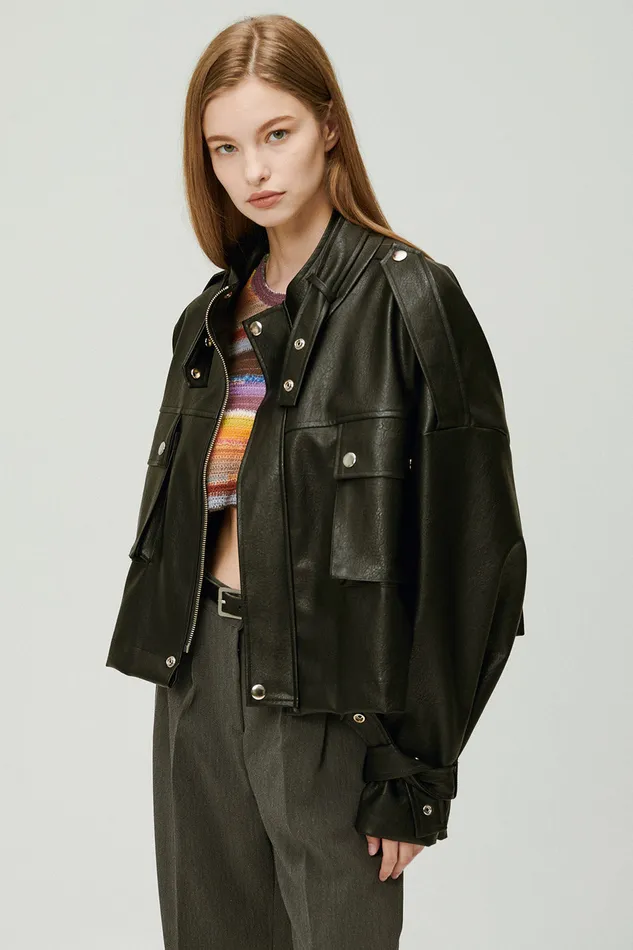 Storets Naomi Oversized Pleather Jacket Women Jackets and Coats Storets Naomi Oversized Pleather Jacket Women Jackets and Coats