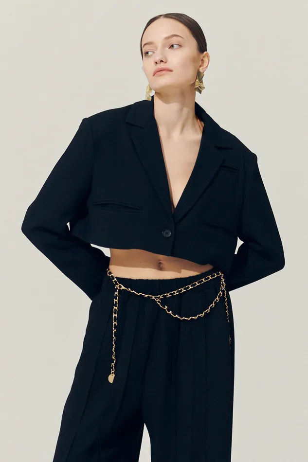 Storets Reborn Daisy One Button Crop Blazer Women Blazer