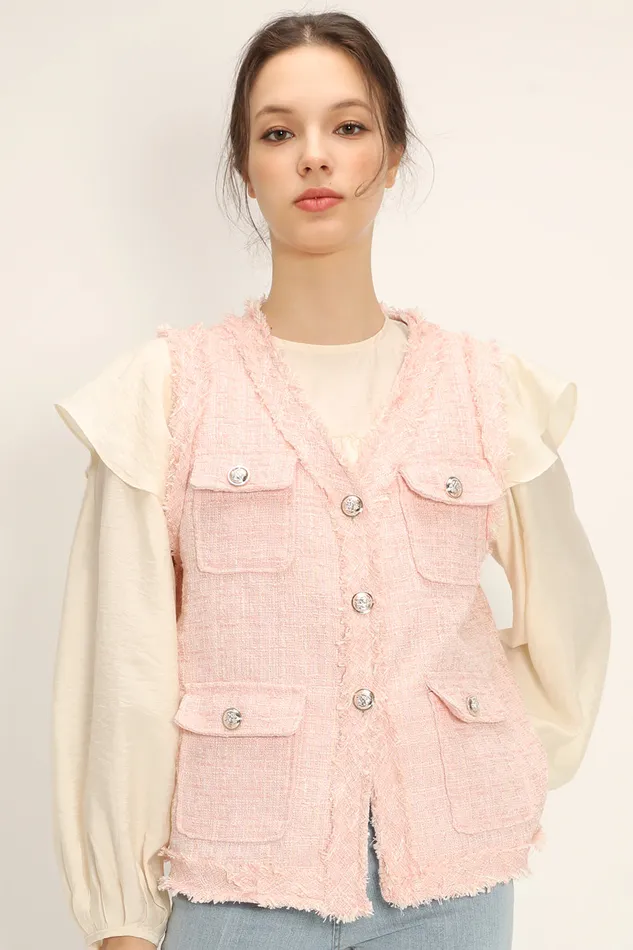 Storets Rosalee Tweed Sleeveless Jacket Women Jackets and Coats