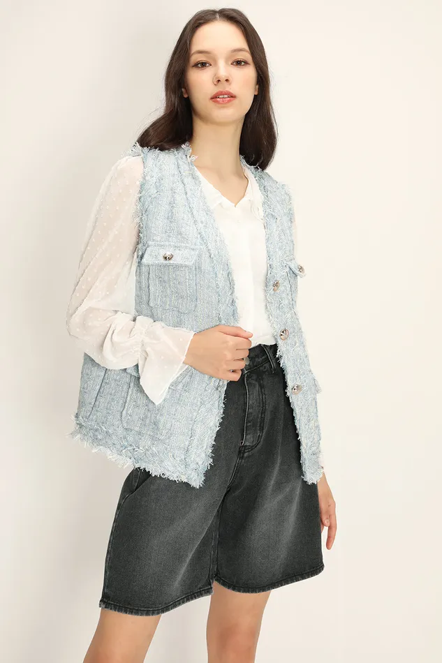 Storets Rosalee Tweed Sleeveless Jacket Women Jackets and Coats