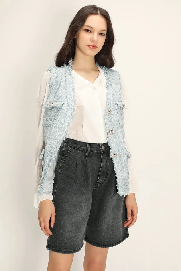 Storets Rosalee Tweed Sleeveless Jacket Women Jackets and Coats