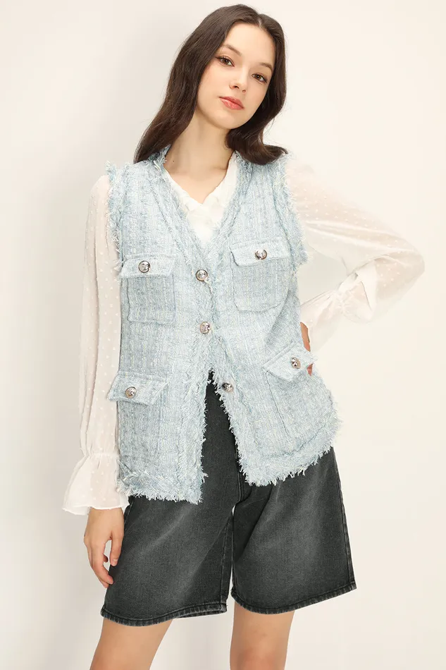 Storets Rosalee Tweed Sleeveless Jacket Women Jackets and Coats