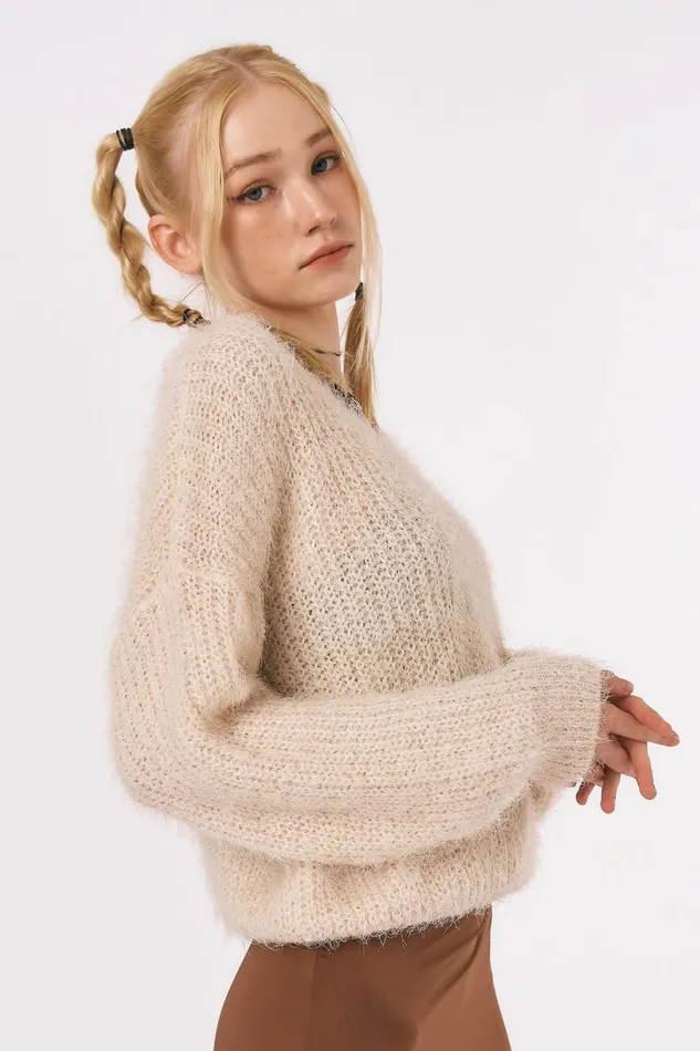 Storets Zoe Fuzzy Sweater Top Women Sweaters and Knitwears