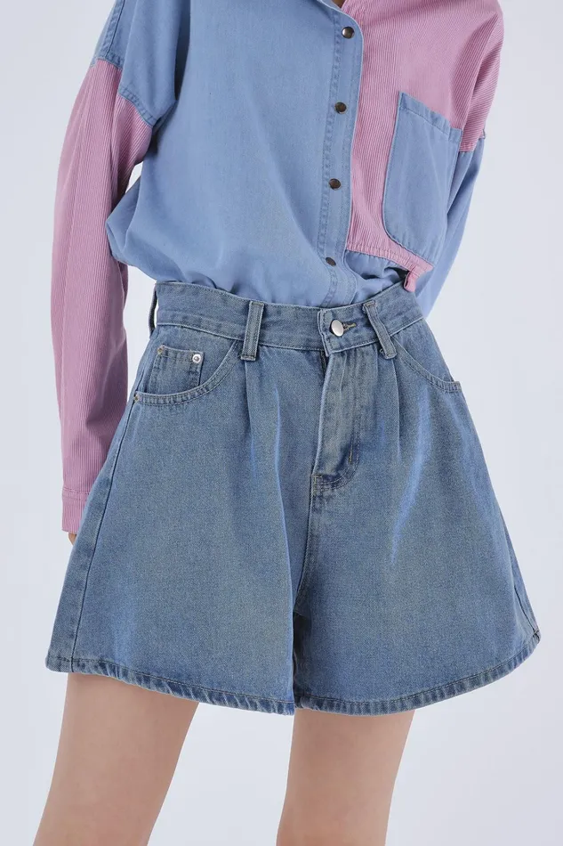 Storets Zoe Pintucked Denim Shorts Women Jeans