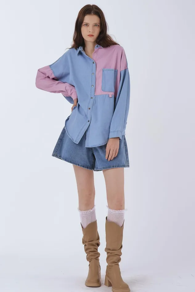 Storets Zoe Pintucked Denim Shorts Women Jeans